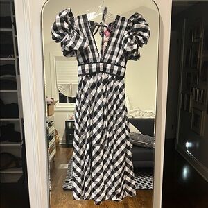 CeliaB Black and White Checkered Long Sleeve Dress